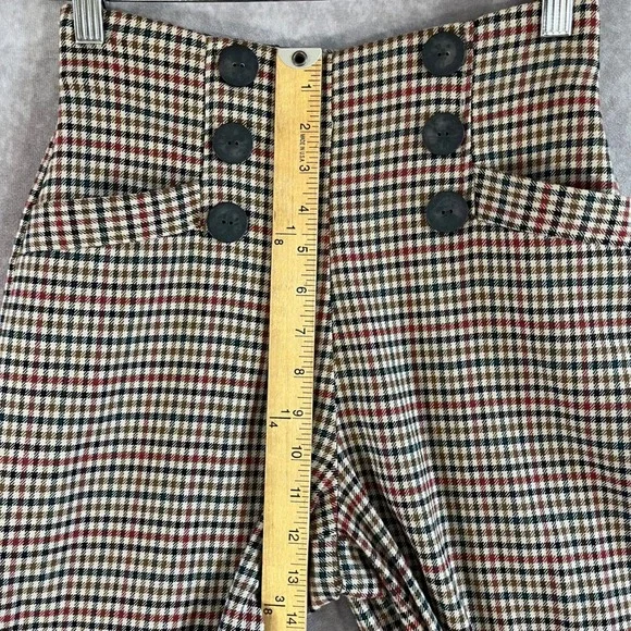 Zara Plaid Wide Leg Trousers Womens XS Brown High Waist Button Detail Check - Picture 9 of 11